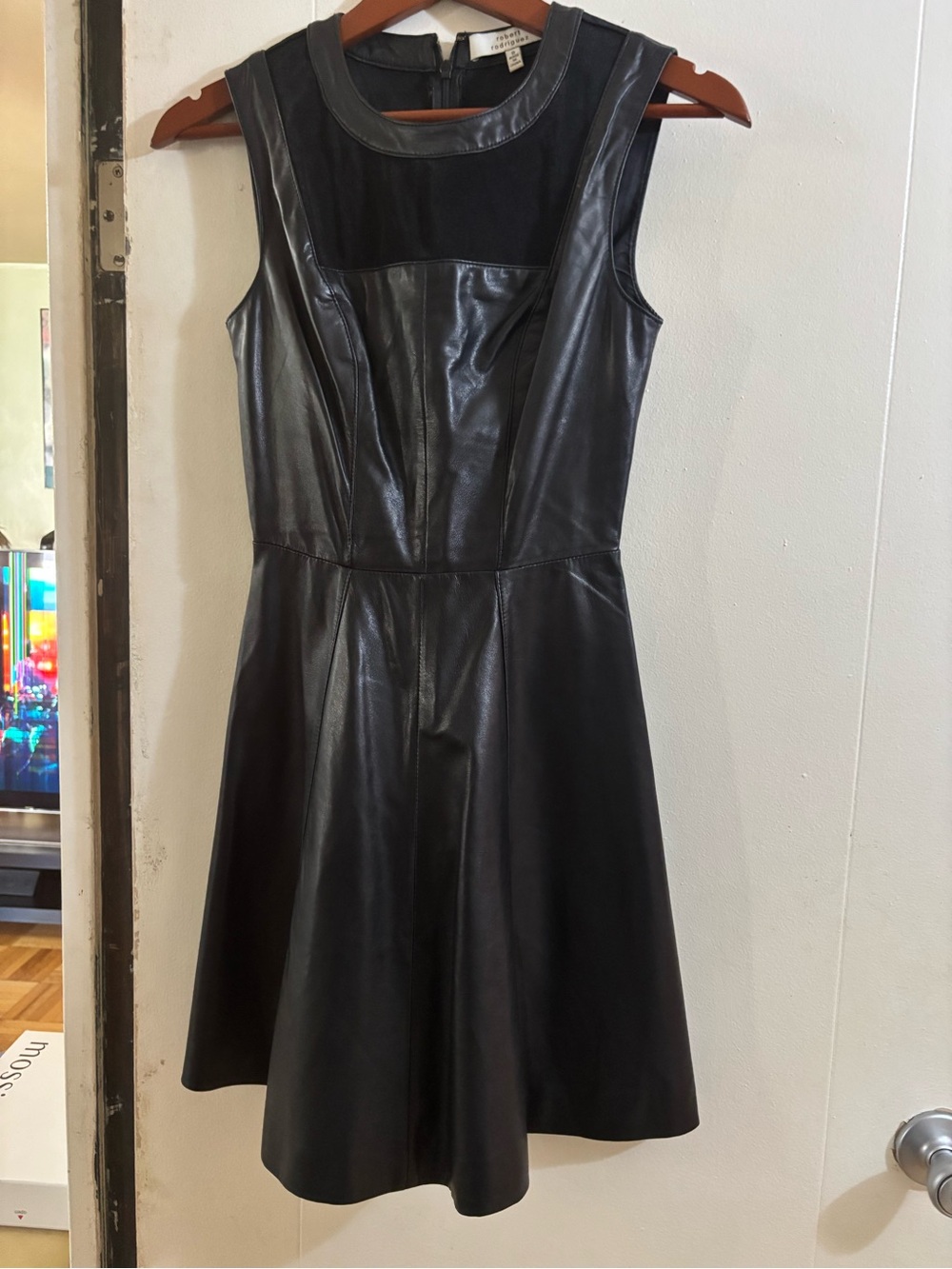 Robert Rodriguez Black Faux Leather A-Line Mini Dress